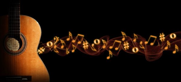 Gitarre und fliegende Noten
